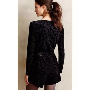 Anthropologie Saylor Burnout Velvet Romper Womens Size S Black Floral V-Neck